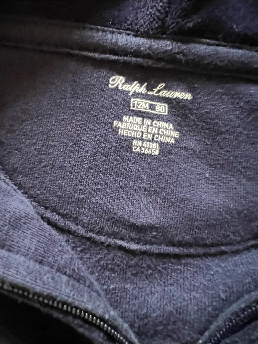 Polo by Ralph Lauren Navy Velour Zip Up Hoodie Set - 24 months